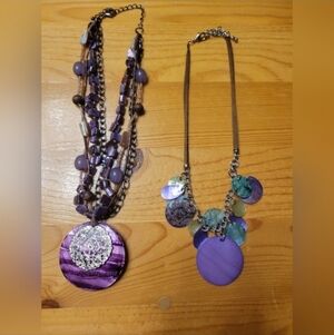 2x Beaded necklace Multicolor purple shell beads‎ leather beautiful